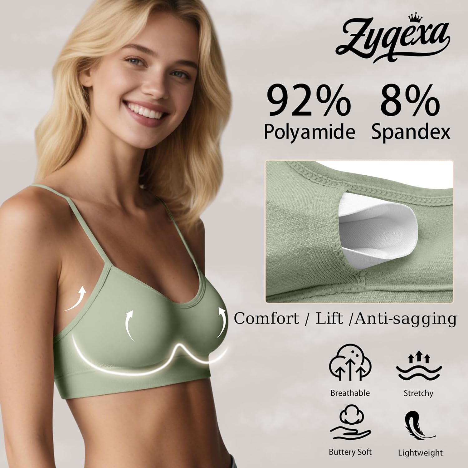 3 Pieces Sports Bras for Women - Wireless Padded Bralette Women's Seamless Bras Comfy Cami Bra Pack Yoga Sleep - Image 5