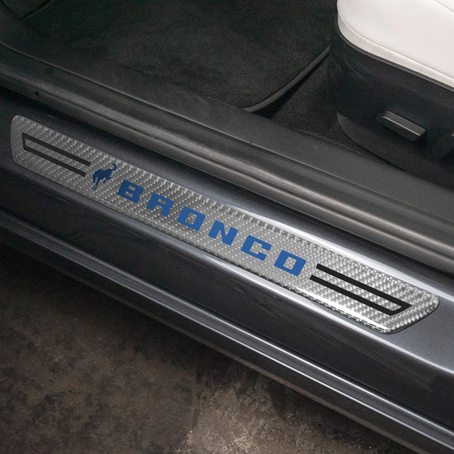 iPick Image for Ford Bronco in Blue Silver Real Carbon Fiber 4 Pcs Universal Door Sill Step Protector Guard Decal Plates - Official Licensed