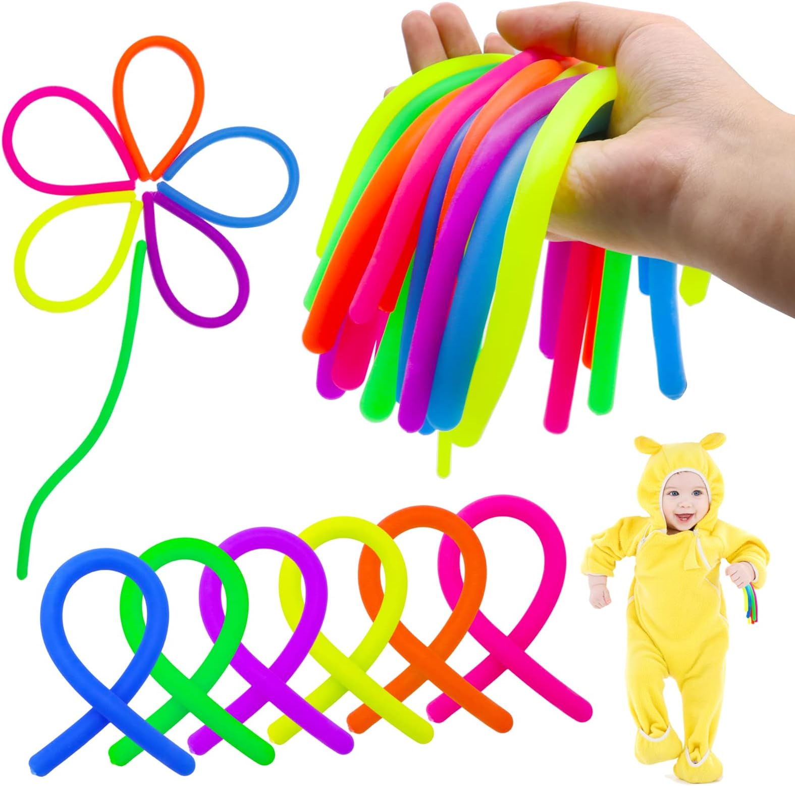 Sensory Fidget Stretch Toys,Colorful Stretchy Strings Fidgets Toy,String Noodle Fidget Sensory Toy for Children's Day Gift,Anxiety Stress Reliever,Relaxing Therapy,Kids Adults,18 Pack