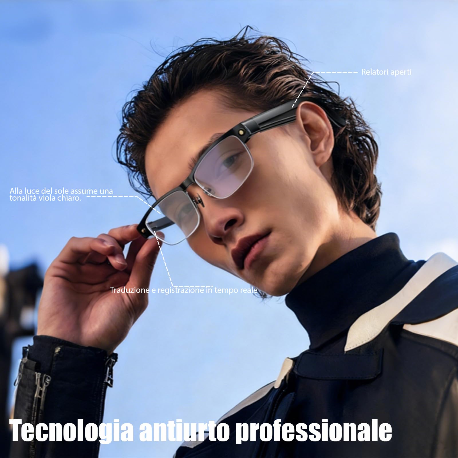 Occhiali Intelligenti AI con Fotocamera 4K, 8MP HD Video Anti-Vibrazione/GPT Vision/Comando Vocale AI, Chiamate e Traduzione BT Doppio Nitido (L802)