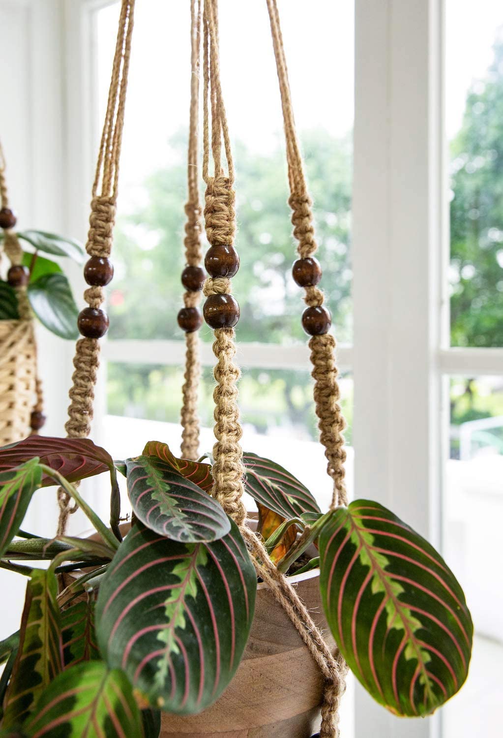 LOVE N BEYOND Aster Macrame Plant Hangers, Unique Designs,Handmade Cotton Rope Hanging Planters Flower Pots Holder Stand, for Indoor Outdoor Boho Home Décor Without Tassel (Brown Set of 2) 4