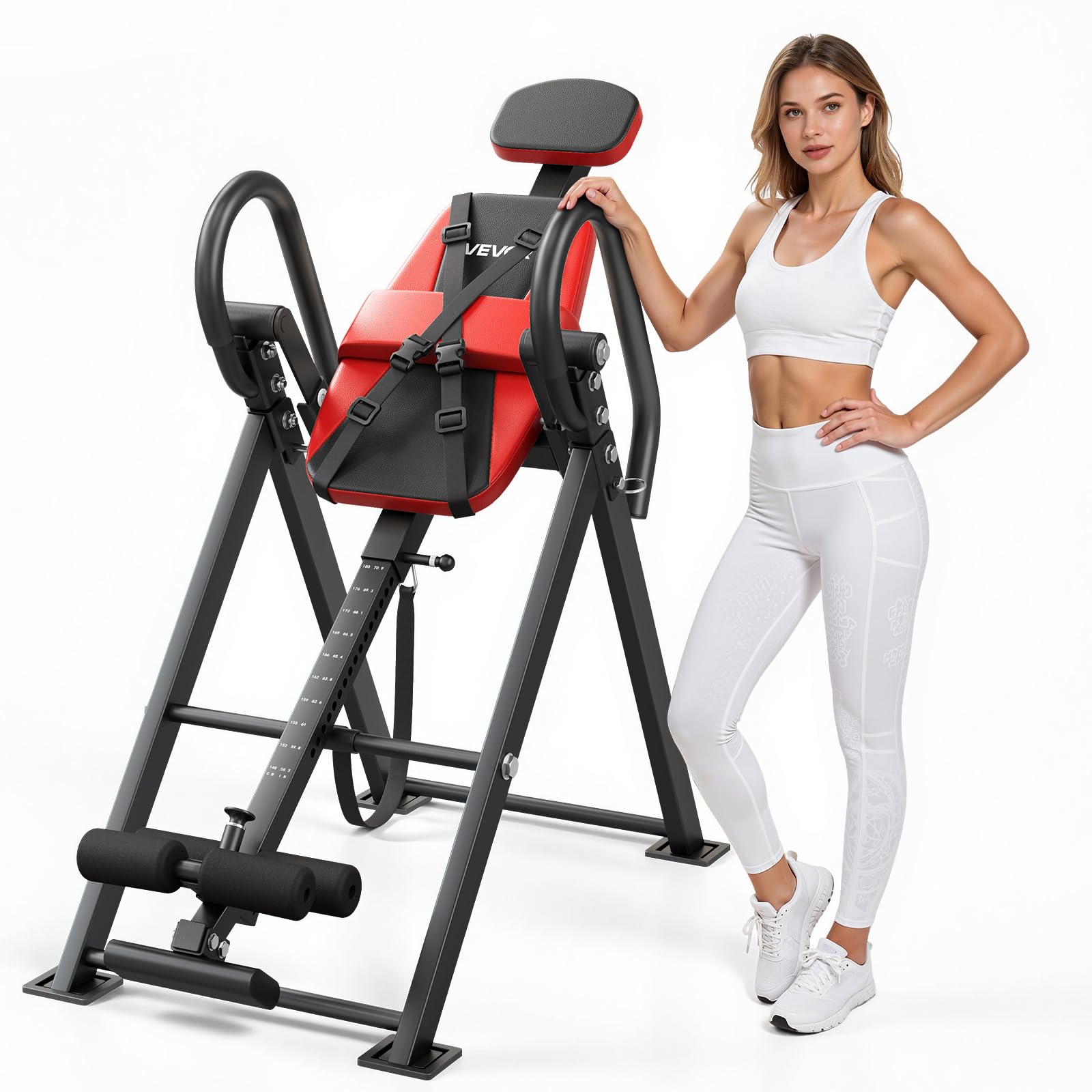 VEVOR Tavolo ad Inversione Fitness, Panca ad Inversione Carico Max 136 kg Pieghevole, Attrezzatura per Decompressione di Collo Schiena da Palestra Sviluppo Muscolare, Stretching, Cinghia Regolabile
