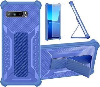 Aroepurt Case for Asus Rog Phone 3 Phone Case Stand Cover [with Tempered Glass Screen Protector] Hybrid Case [Folding Support Magnetic] [Frosted Anti-Fingerprint] Blue