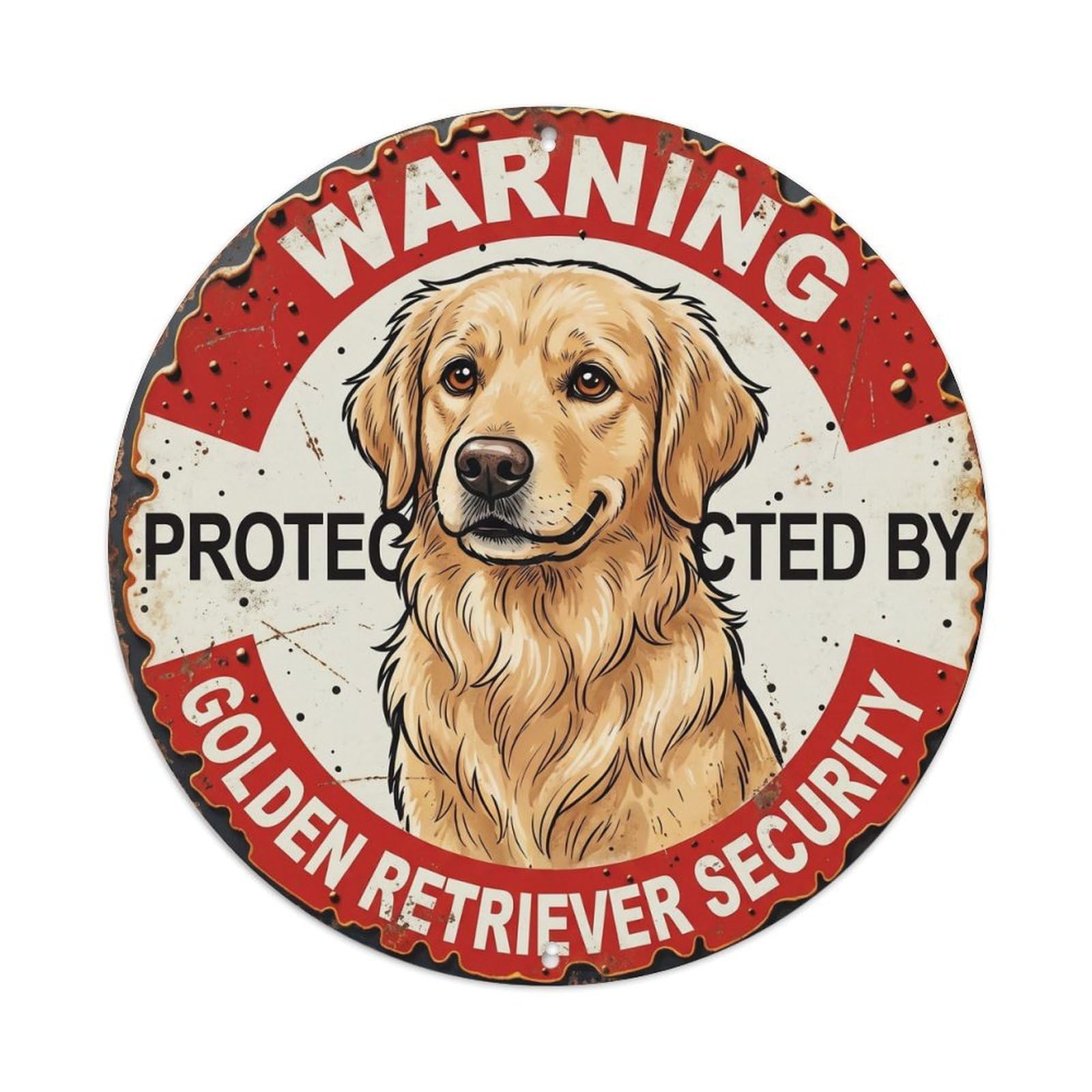 Metal Tin Sign Warning Protected By Golden Retriever Dog Security Vintage