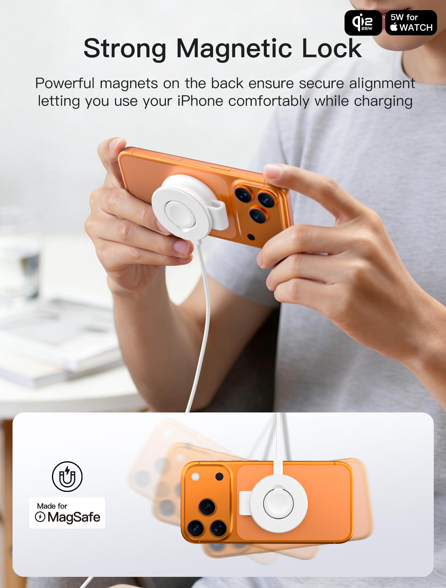 Magnetyczna Stacja Ładująca 2 w 1, Certyfikat Qi2 25W, Składana, Kompatybilna z MagSafe do iPhone Air/17/16/15/14/13/12, Apple Watch & AirPods (z adapterem 30W)