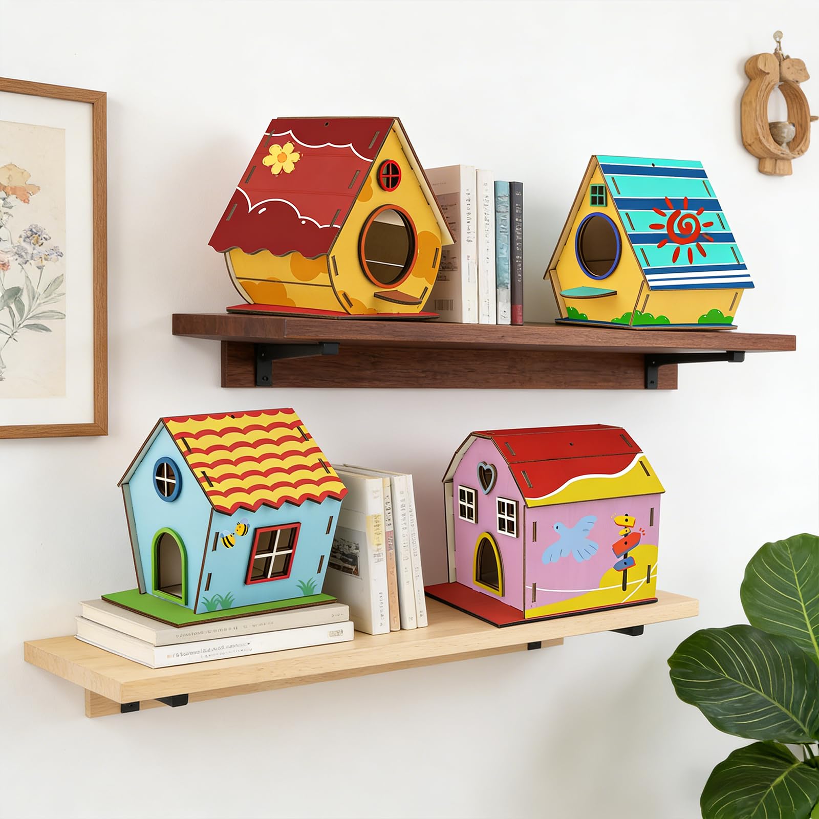 HOLDLEAF Kit casetta per uccelli per bambini, set fai da te in legno da 4 pezzi, da costruire e dipingere, kit fai da te per bambine, bambini e neonati