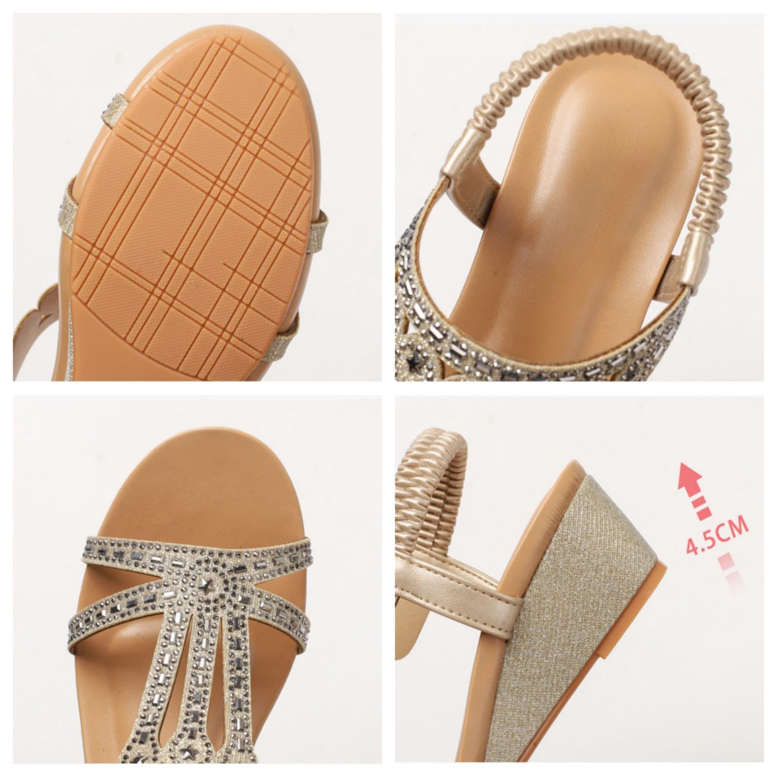 Sandalias de Mujer con Tira Trasera y pedrería, Sandalias de Vestir con Punta Abierta y tacón bajo para Bodas, Fiestas y Ocasiones Informales.