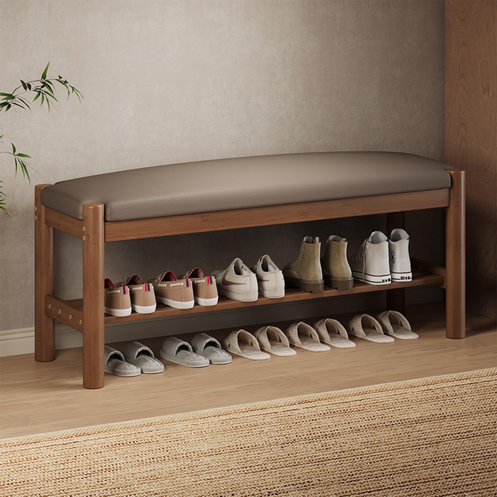 Meuble chaussure élégant en bois noble de 120 cm et assise haute densité