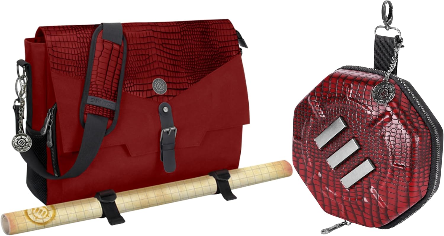 ENHANCE Tabletop Collector's Edition RPG Player's Essentials DND Bag + Collector's Edition Dice Tray and Dice Case (Dragon Red) - Bundle