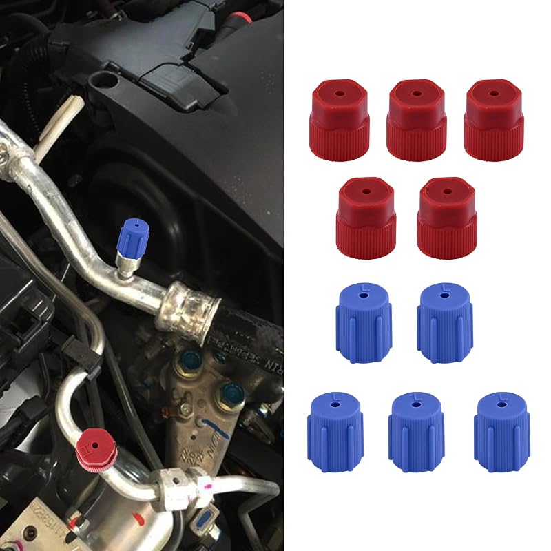 Kit de Tampas para Portas de Serviço do Ar-Condicionado R134a WINUERK, Rosca, 16 mm Vermelha e 13 mm Azul, 10 Peças