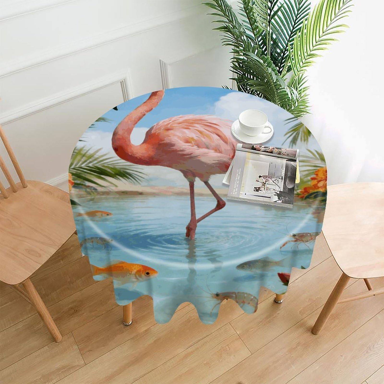 LZQPOEAS Tropical Dreaming Tablecloth Easy to Clean Polyester Round Table Cover Washable Round Table Cloth Wrinkle-Free Circle Decoration Tablecloth for Kitchen and Dining Room 60"