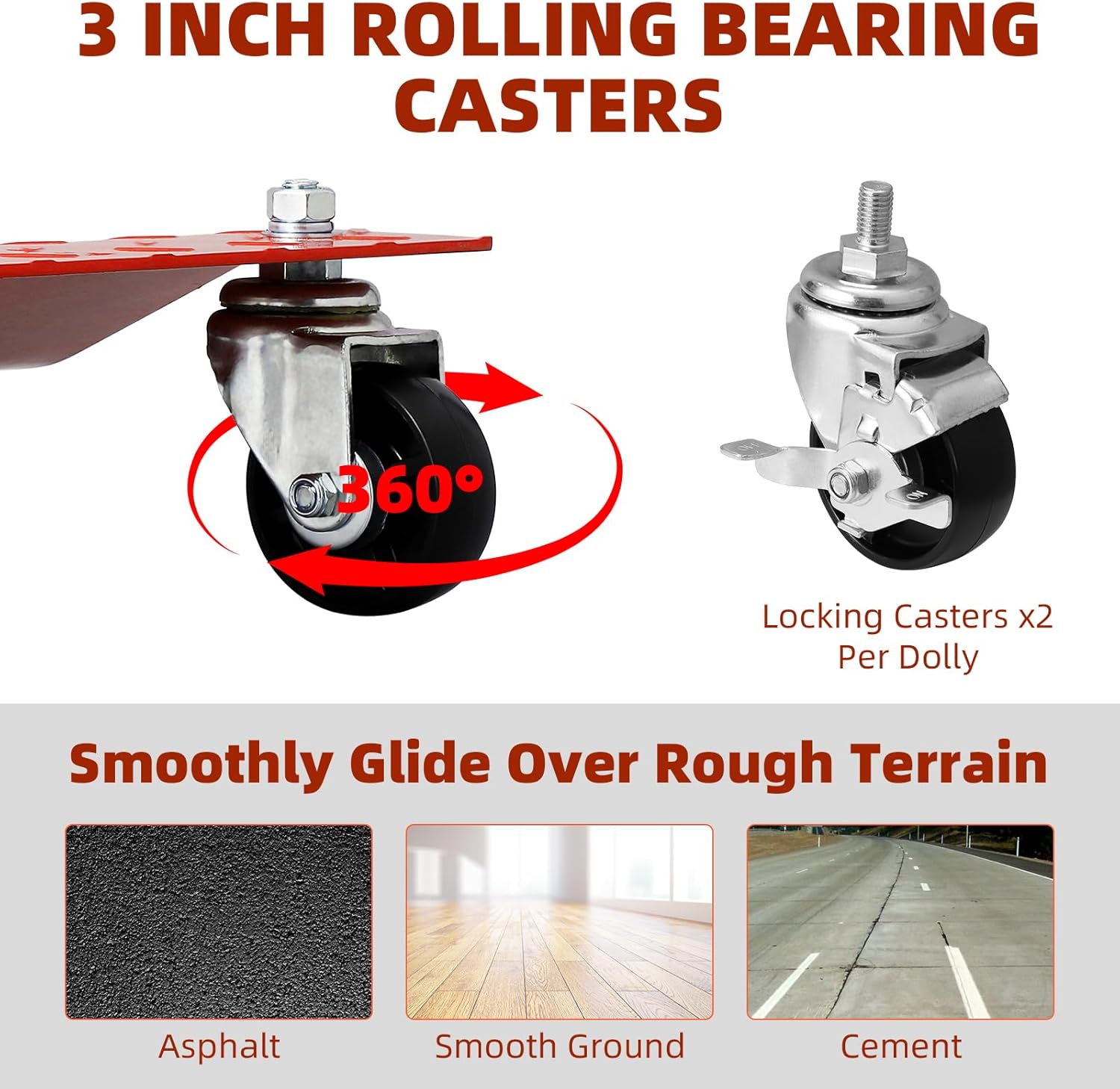 3000 Lbs Heavy Duty Car Dolly Set - 4 Pack Wheel Skates with Brakes, Professional Tire Cart for Moving Trucks, Trailers, Motorcycles, Vehicle Positioning Jack Station