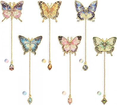 6 Pieces Metal Butterfly Bookmarks with Chain, Golden Hollow Bookmark Monet Oil Painting Theme Book Mark Bookmarks for Book Lovers Writers Readers Children Teens for Women