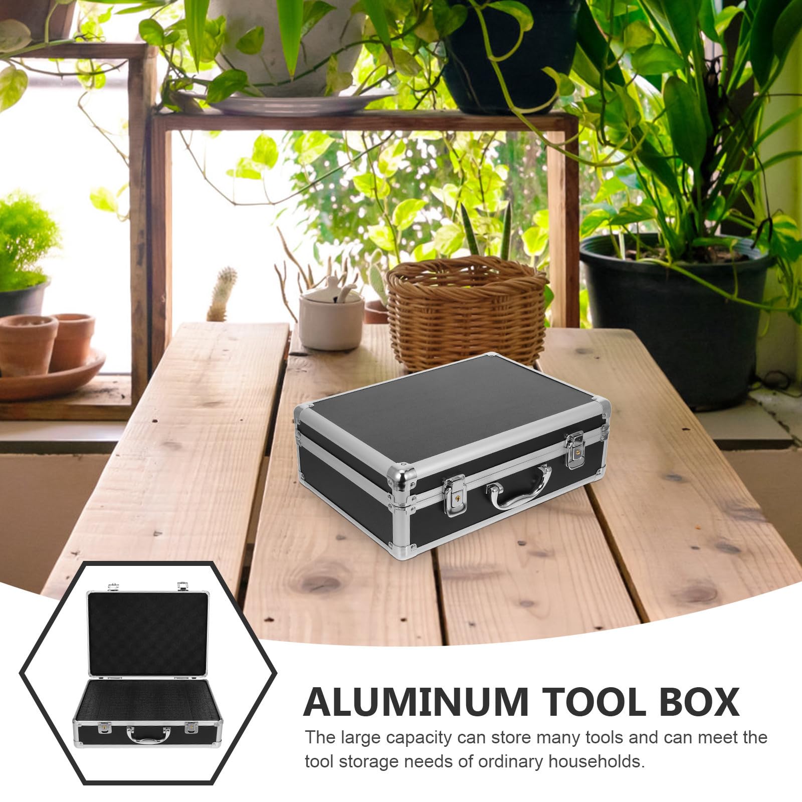 Coffret à Outils Verrouillable en Alliage D’aluminium, Noir, Grand Format