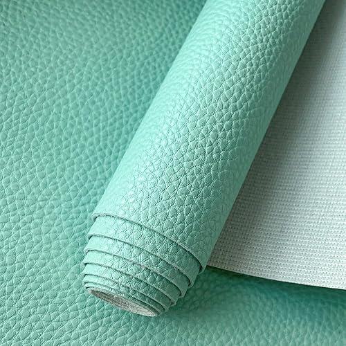 Miniatura 1 de XHT Tela de piel sintética de vinilo con textura de lichi para hacer joyas, lazos para el cabello, aguamarina