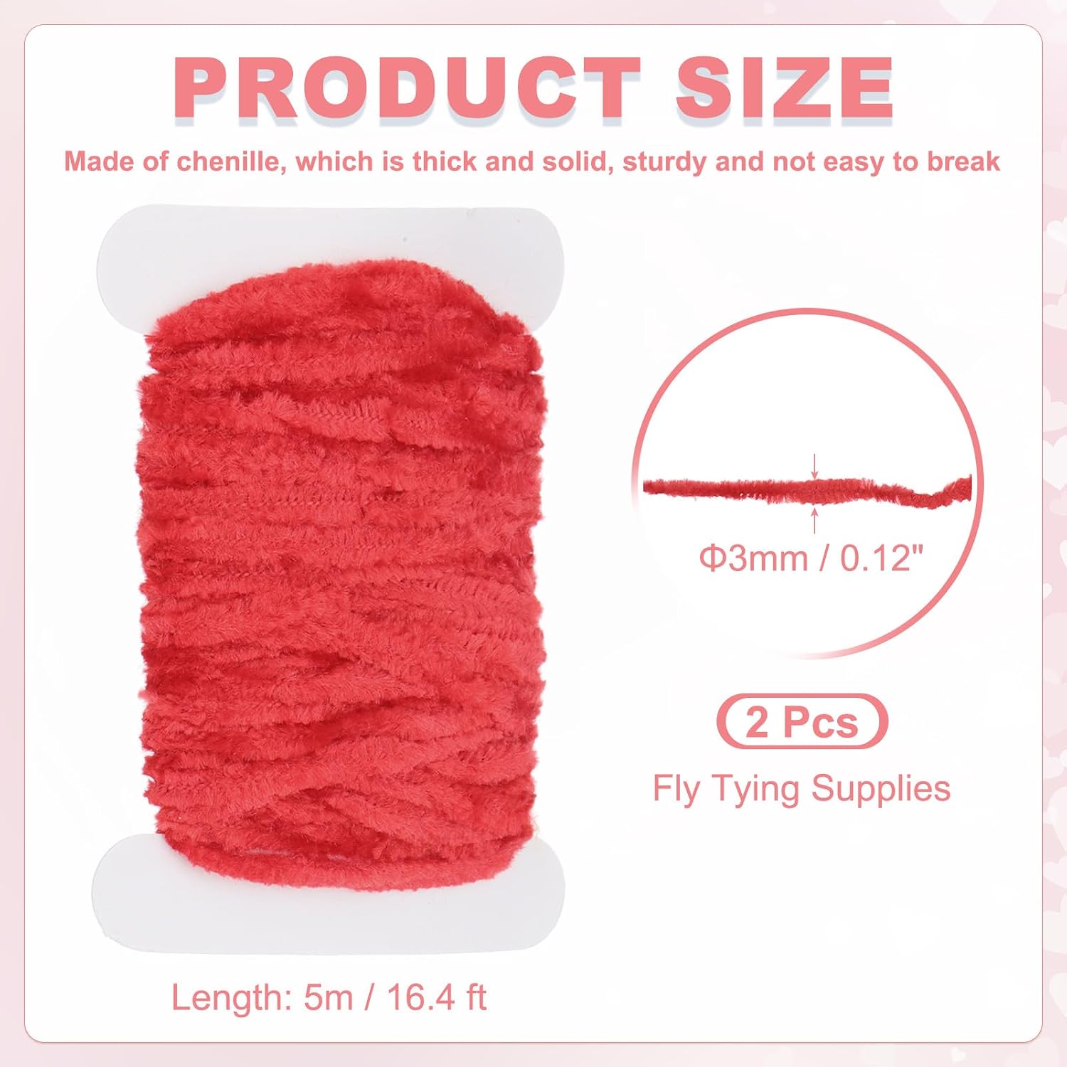 PATIKIL Chenille Fly Tying Total 10 M, 2 Pack Rayon Chenille Fly Tying Materials Line Fly Thread Supplies for Making Fishing Hook Jig Making Fly Patterns Fly Fishing, Red