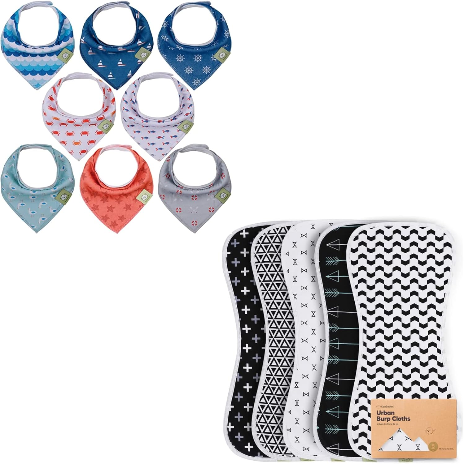 KeaBabies 8Pack Organic Baby Bandana Drool Bibs and 5Pack
