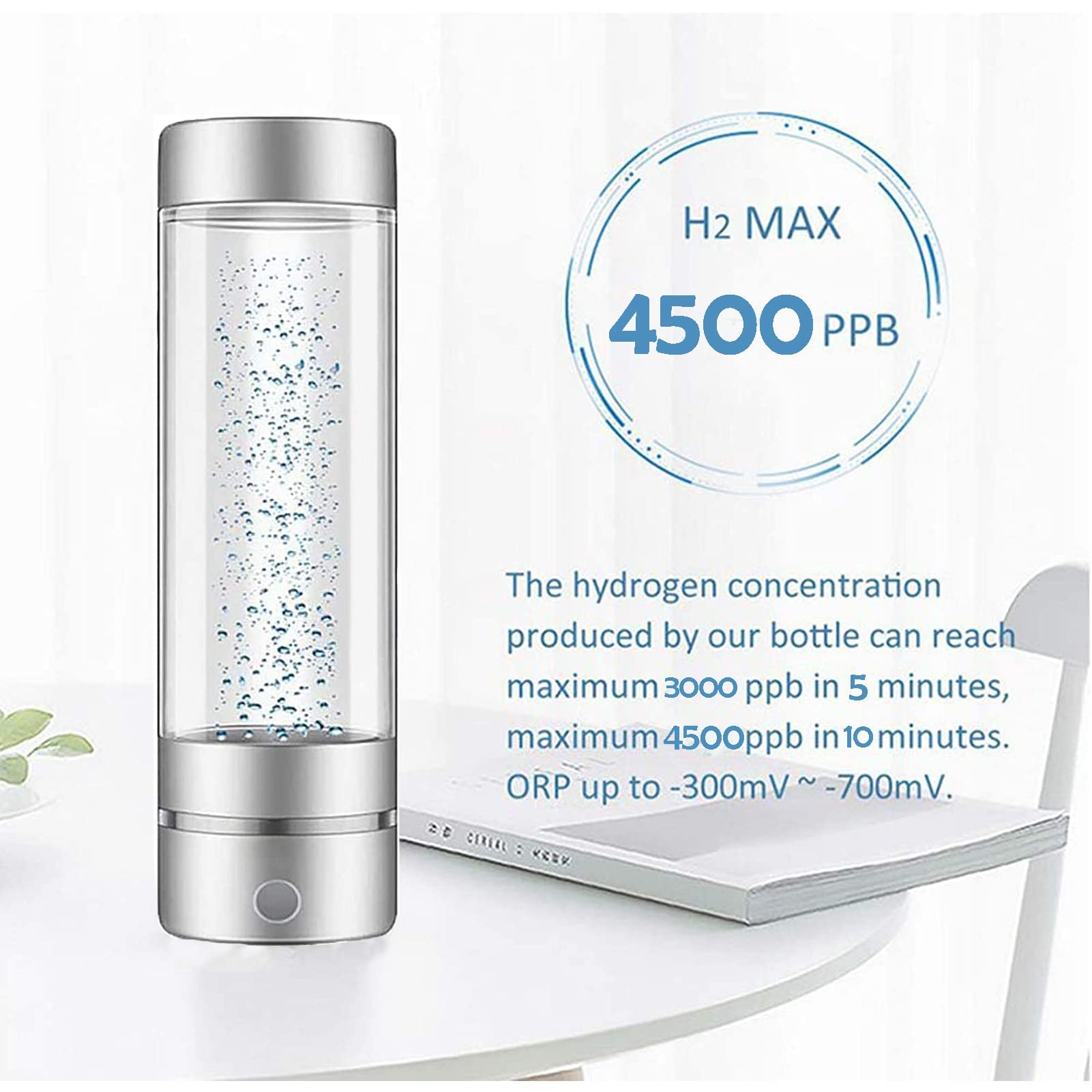 Bottiglia d'acqua per idrogeno con tecnologia PEM e bottiglia d'acqua per idrogeno Spe, purificatore d'acqua ionizzato portatile ricaricabile tramite USB per ufficio, viaggi e lavoro (240 ml)