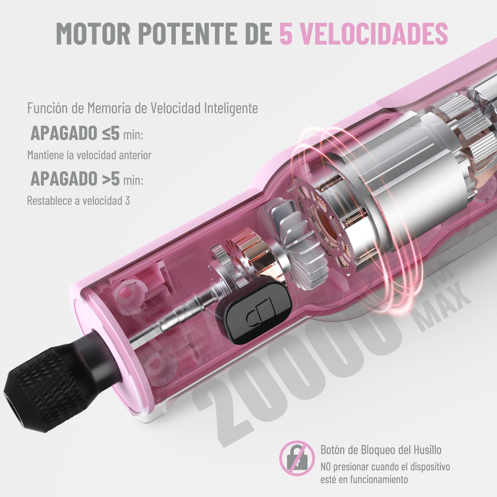 Katerk Kit de Herramientas de Amoladora, 5 Velocidades Herramienta Rotativa, 5000-20000RPM, Batería 2500mAh, 3.7V Mini Amoladora Eléctrica con 70 Accesorios para Grabar,Taladrar,Cortar, Esmerilar-Rosa