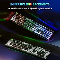 Vista 27 de RisoPhy Teclado mecánico para juegos, RGB de 104 teclas ultradelgado con retroiluminación LED USB con interruptor azul, teclas ABS duraderas, Negro