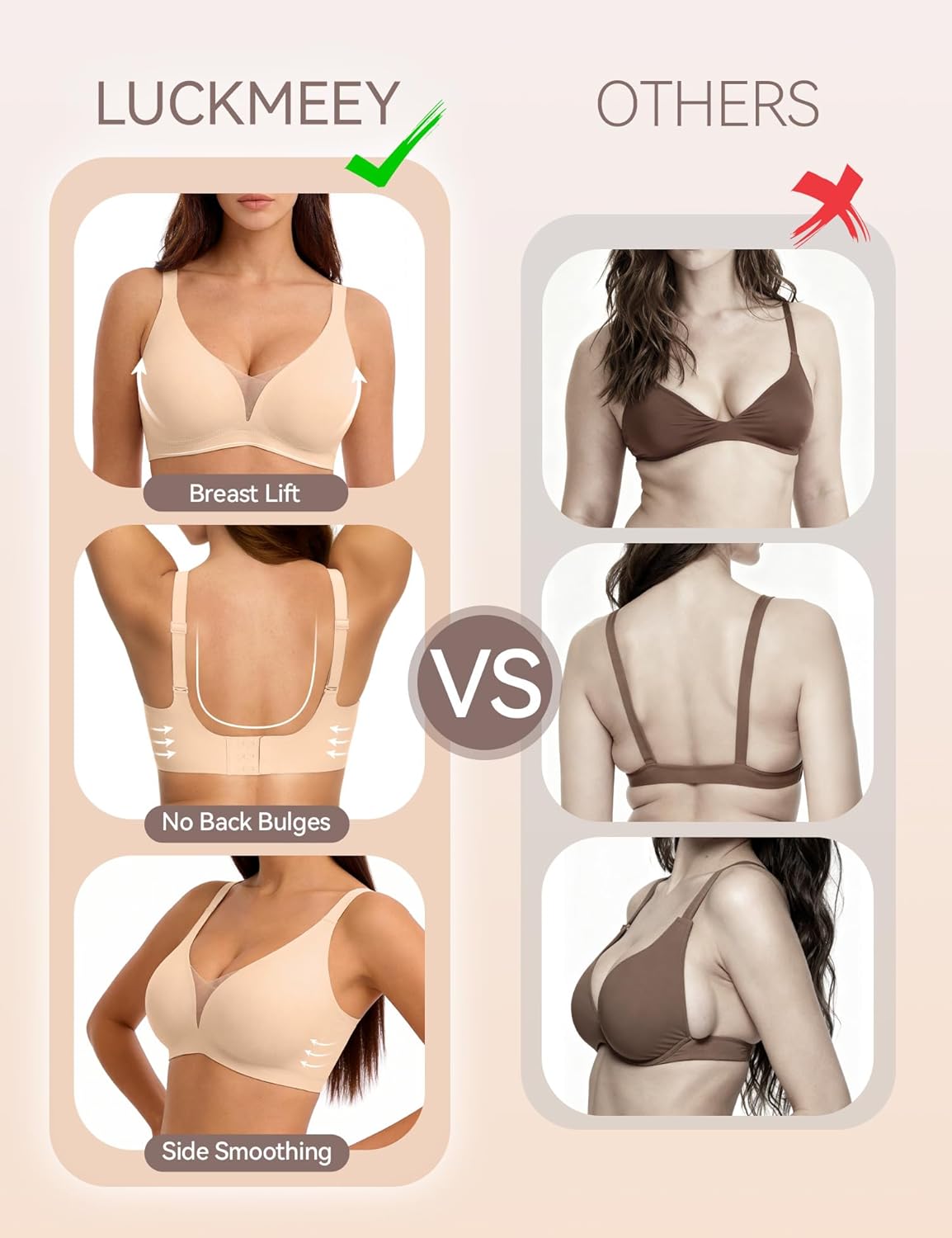 LUCKMEEY 2026 Jelly Supportive Bras for Women No Underwire, Sexy Deep V Push Up Bralette, Wireless Seamless Bra (U/Cross)