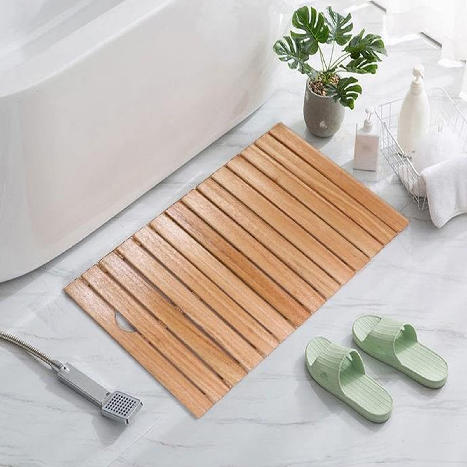 Pedana Doccia in Legno Ecologici,per Tappetino Doccia per Bagno e Cucina,Tappeto Antiscivolo Doccia Multifunzionale,Facile da Riporre,per Spa/Sauna,Uso Interno/Esterno (60x40cm/24x15.7in)