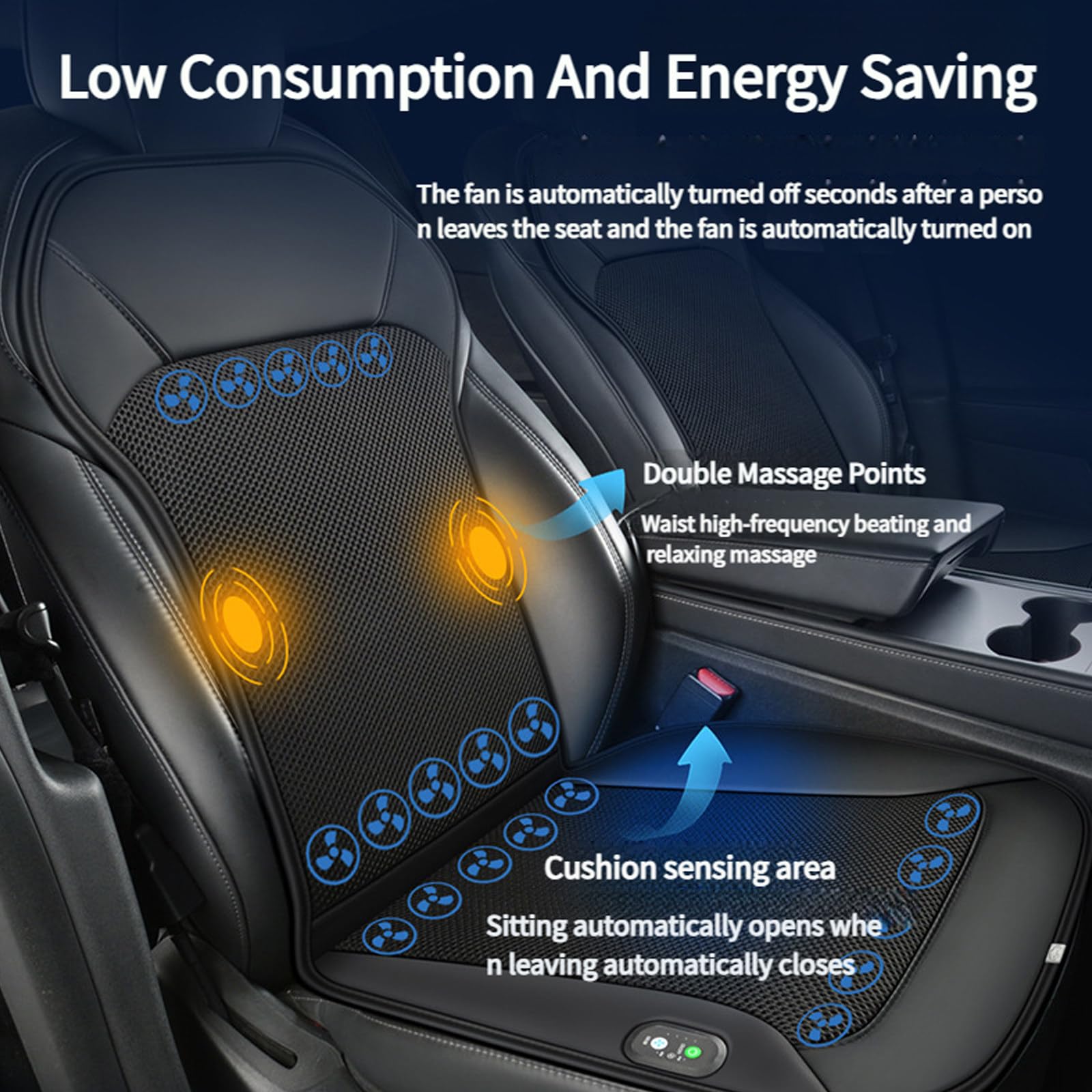 Coprisedile rinfrescante Estivo per Sedile Anteriore Auto, Cuscino rinfrescante 3 in 1 con Massaggio e Temperatura per conducenti e Ufficio,E