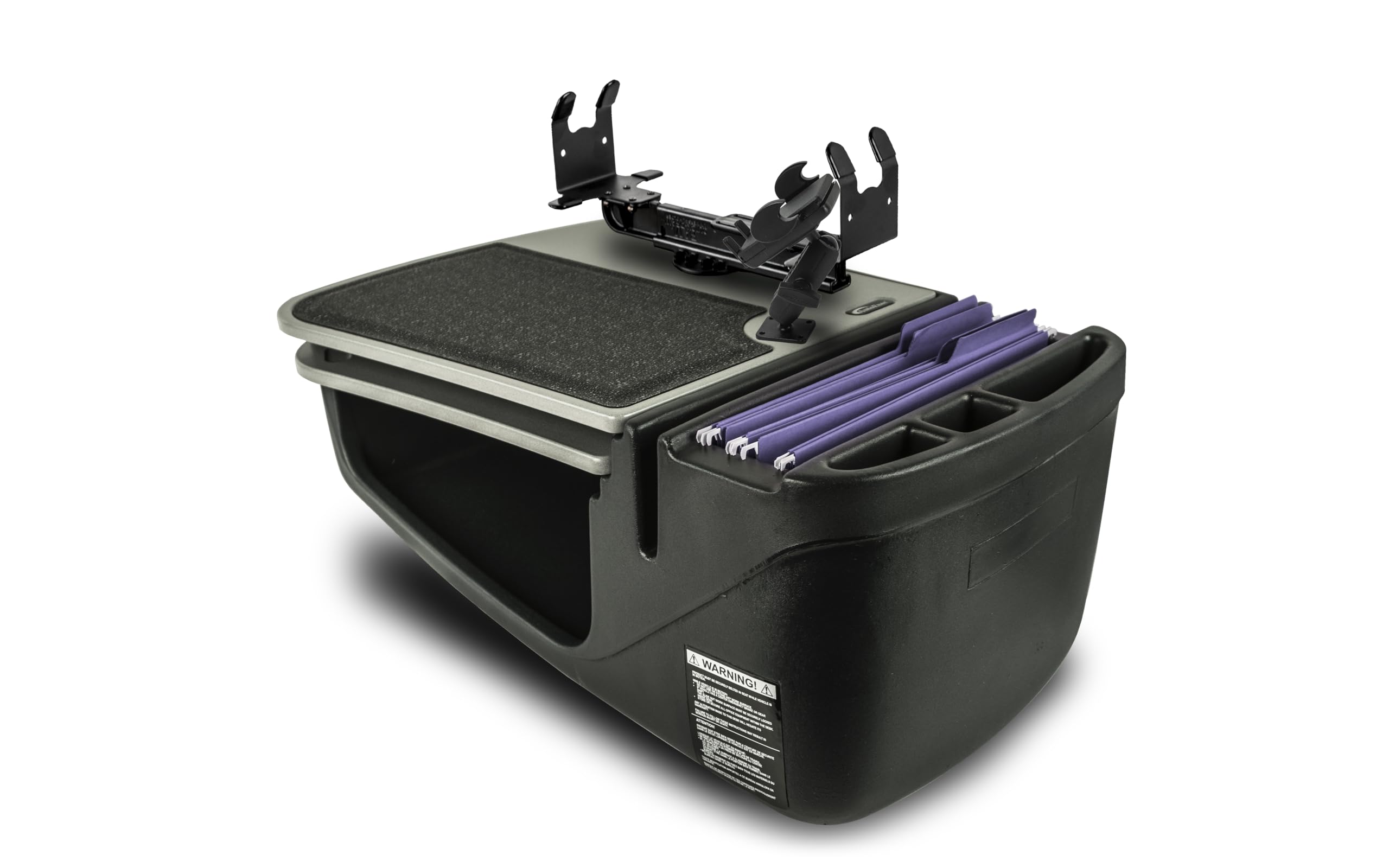 AutoExec AE-GMCD-PM-PS-GT GripMaster Car Desk for Your Vehicle Workstation and Mobile Office, Grey with Phone Mount and Printer Stand