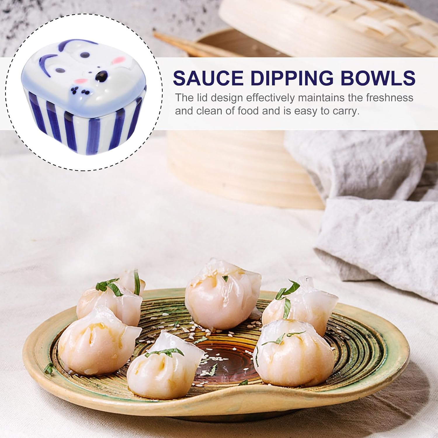 Ceramic Condiment Dish with Lid Japanese Style for Snacks and Caviar