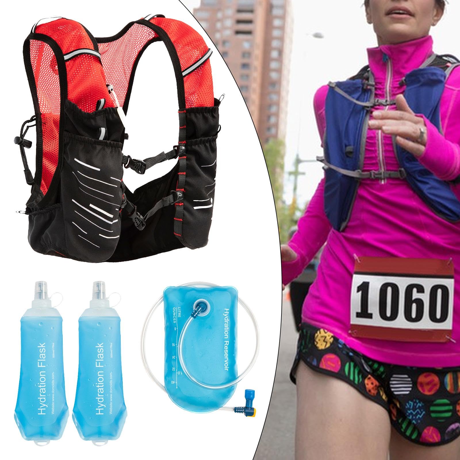 Gilet de Course avec Sac D'Hydratation Veste pour Trail Running Équipement D'Hydratation Compacte avec Poche à Eau 1.5l Sac à Dos pour Rand