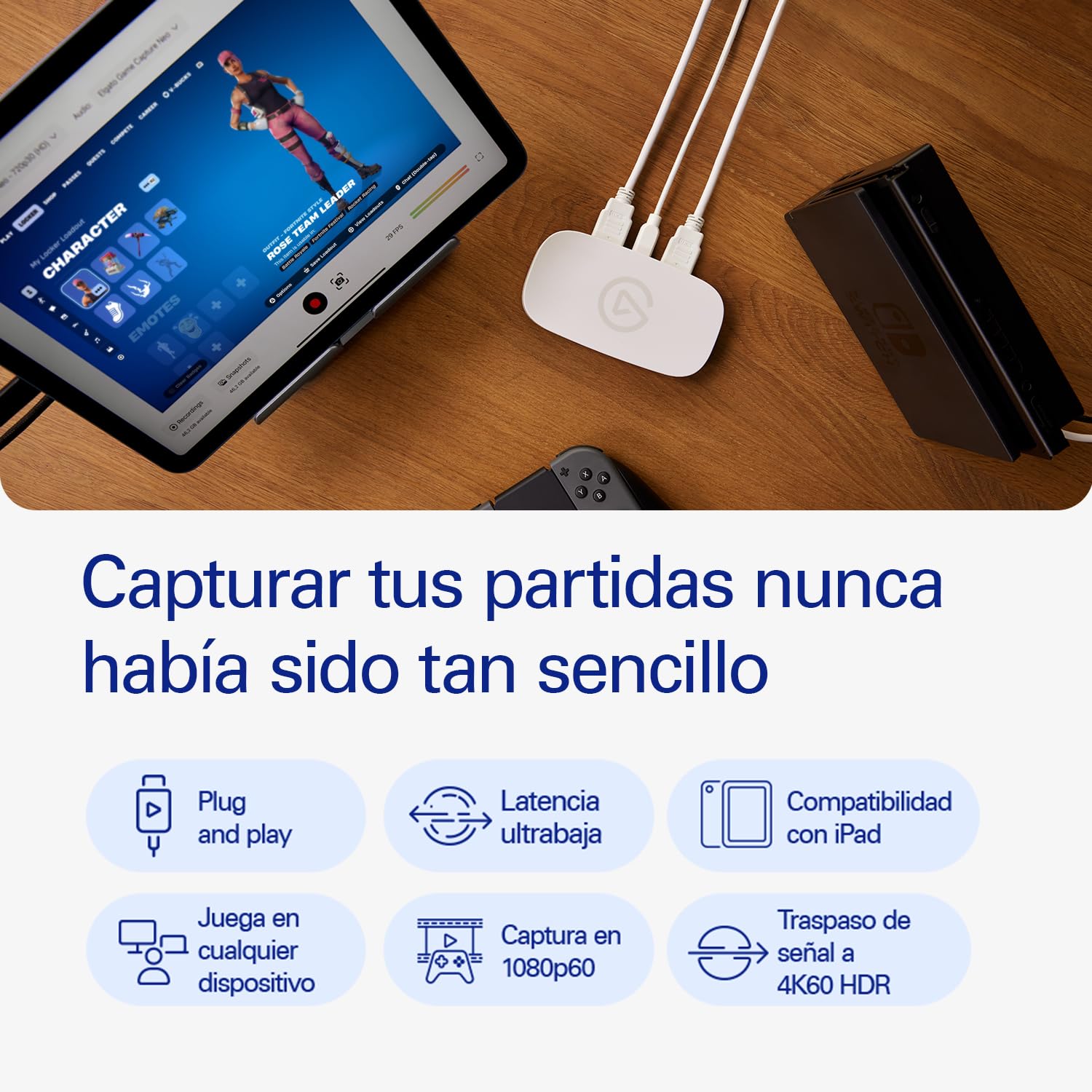 Elgato Game Capture Neo – Capturadora portátil USB con traspaso a 4K60 HDR, grabación a 1080p60 – Para PS5|Xbox|Nintendo Switch 2|iPhone – OBS, Quicktime, etc. - Plug & Play, Para Laptop|PC|Mac|iPad
