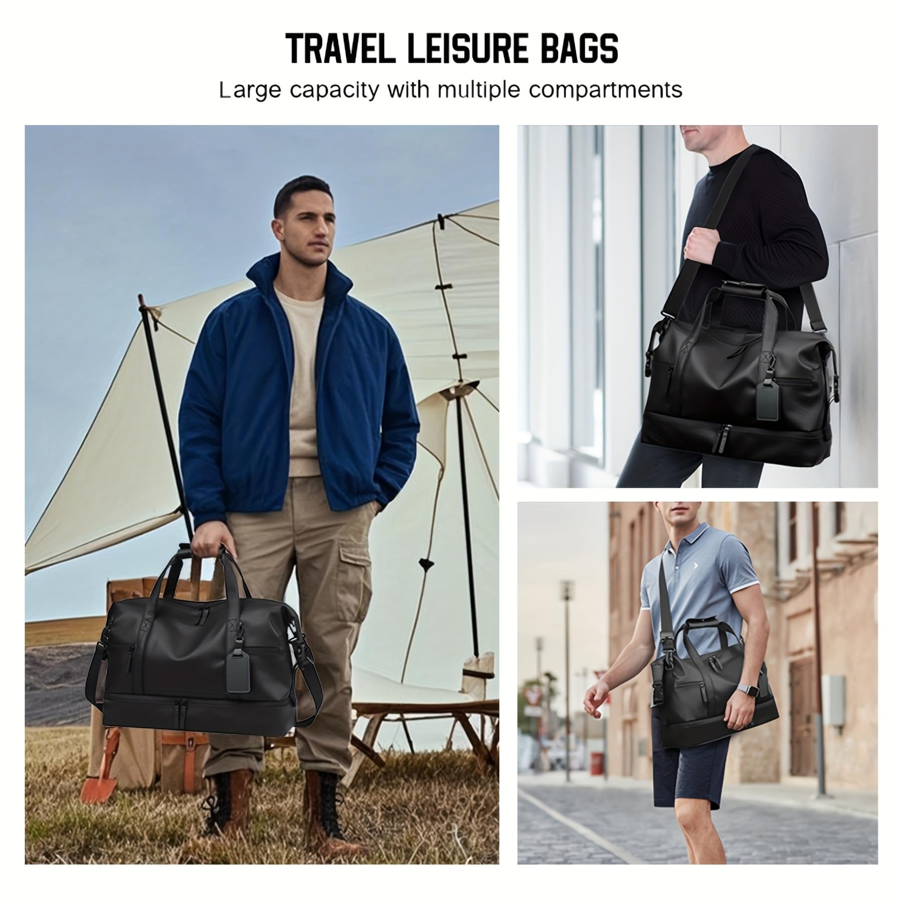 Bolsa de lona plegable para deportes, de poliuretano, ligera, con bolsillo húmedo y compartimento para zapatos, bolso de mano portátil para entrenamiento, fin de semana, uso diario