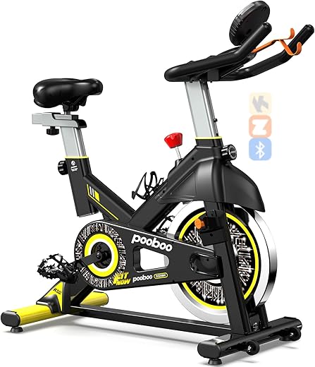 pooboo Exercise Bike, Adjustable Magnetic Resistance Silent Belt Drive, Indoor Cycling Bike for Home Cardio Gym, Fitness Stationary Bike Machine with 350lbs/300lbs Weight Capacity, Monitor with Pulse & Ipad Mount &Upgraded Version Seat