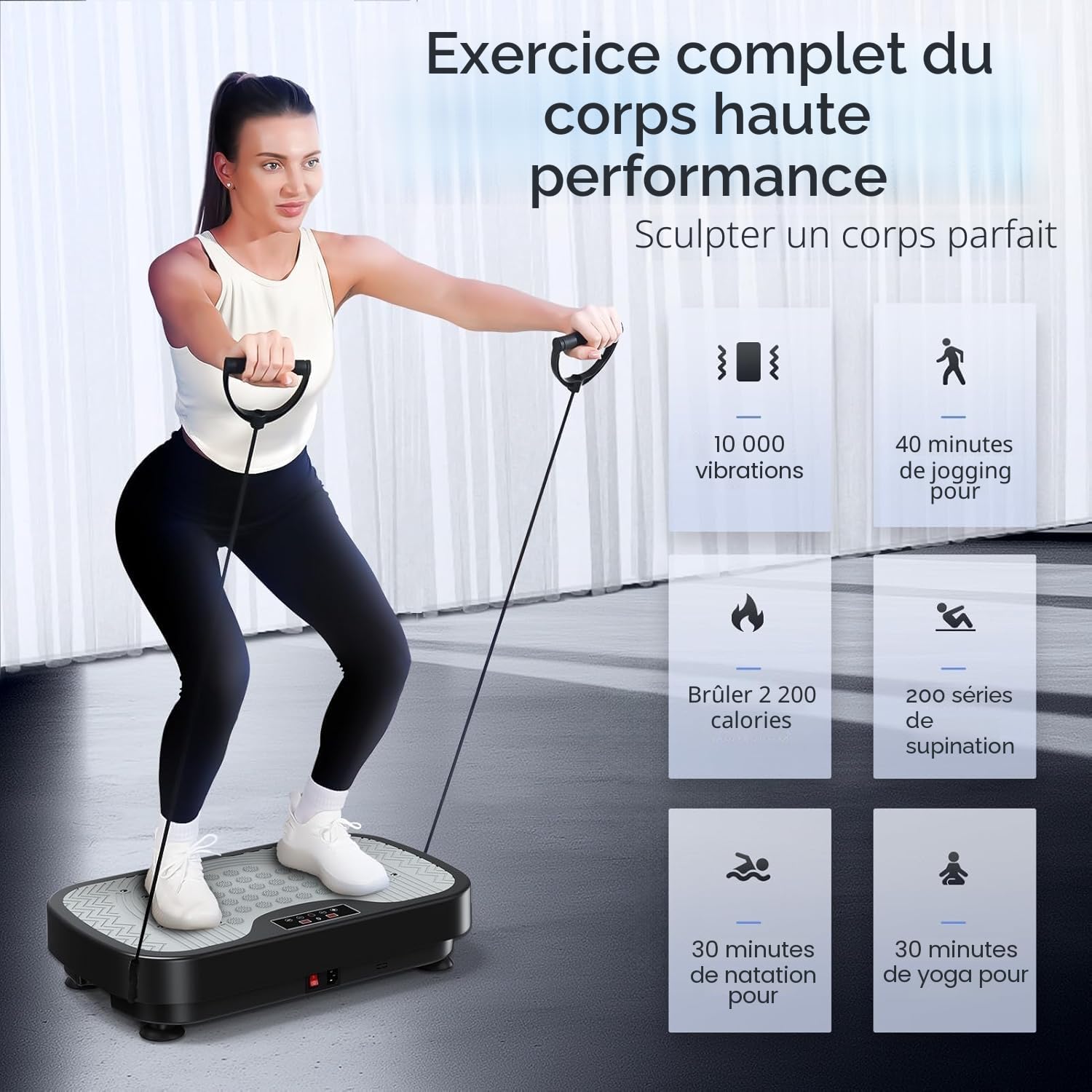 JOROTO JV30 Vibration Plate | Entraînement de Tout Le Corps pour la Maison| 9 Modes d'agitation | 99 Niveaux de Vibration | avec Bandes de résistance à Distance | Capacité de Charge 150kg