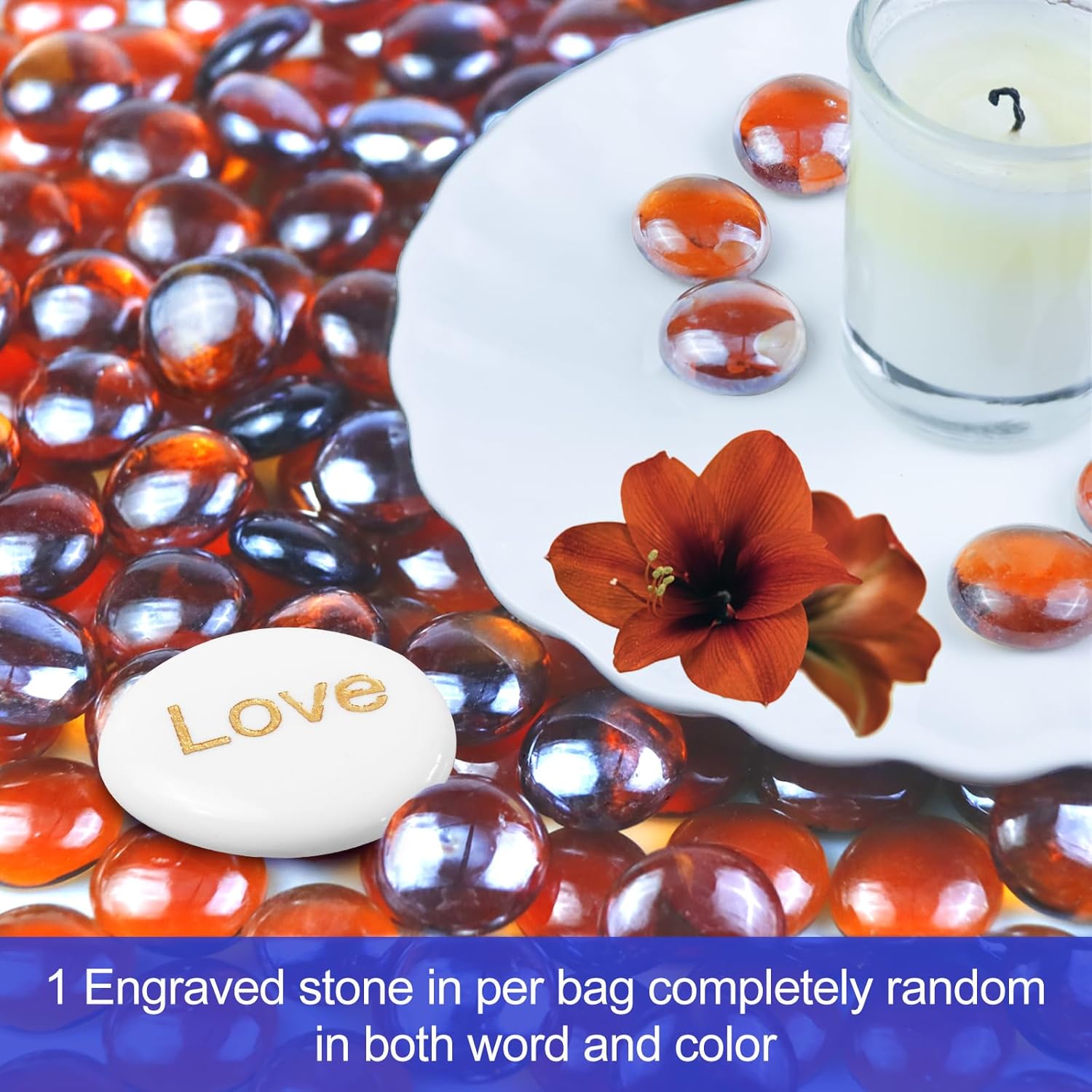10Ib Fire Glass Beads for Fire Pit - 0.6"- 0.7" Firepit Glass Rocks for Natural,Propane or Gas Fireplace,Fire Pit Table - Decorative Flat Glass Marbles for Vase, Aquarium, Home Decor (Amber)
