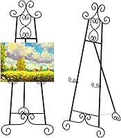 Nandae Black Vintage Adjustable Metal Easel Stand - Decorative Floor Display for Wedding Signs, Art, Posters, Pictures with Chain Support