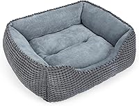 MIXJOY Orthopedic Dog Bed 20" Rectangle Washable Calming Sofa for Small Medium Dogs Cats, Anti-Slip Soft Flannel Pet Bed (Grey)