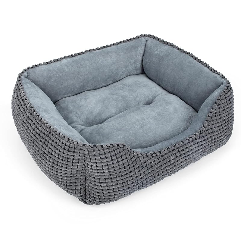Cama retangular para cães e gatos com tecido flanelado e base antiderrapante MIXJOY, Tamanho S Grey