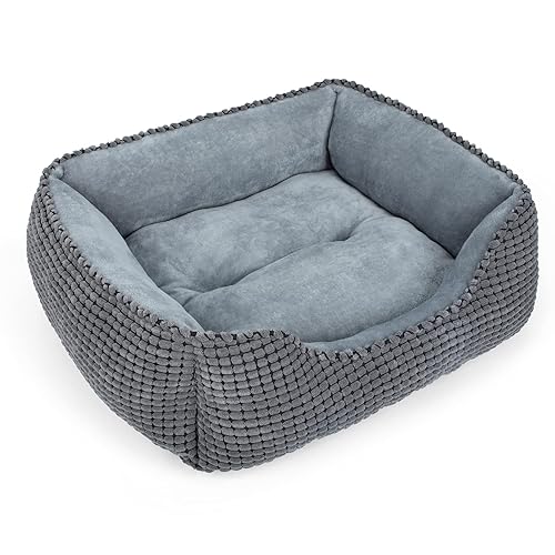 MIXJOY Dog Bed for Large, Medium, Small Dogs - Rectangle, Washable, Orthopedic, Soft, Calming Cat Beds - Anti-Slip Bottom, Multiple Sizes (25'', Grey) - M(25’’x 21’’x 8’’) - Grey