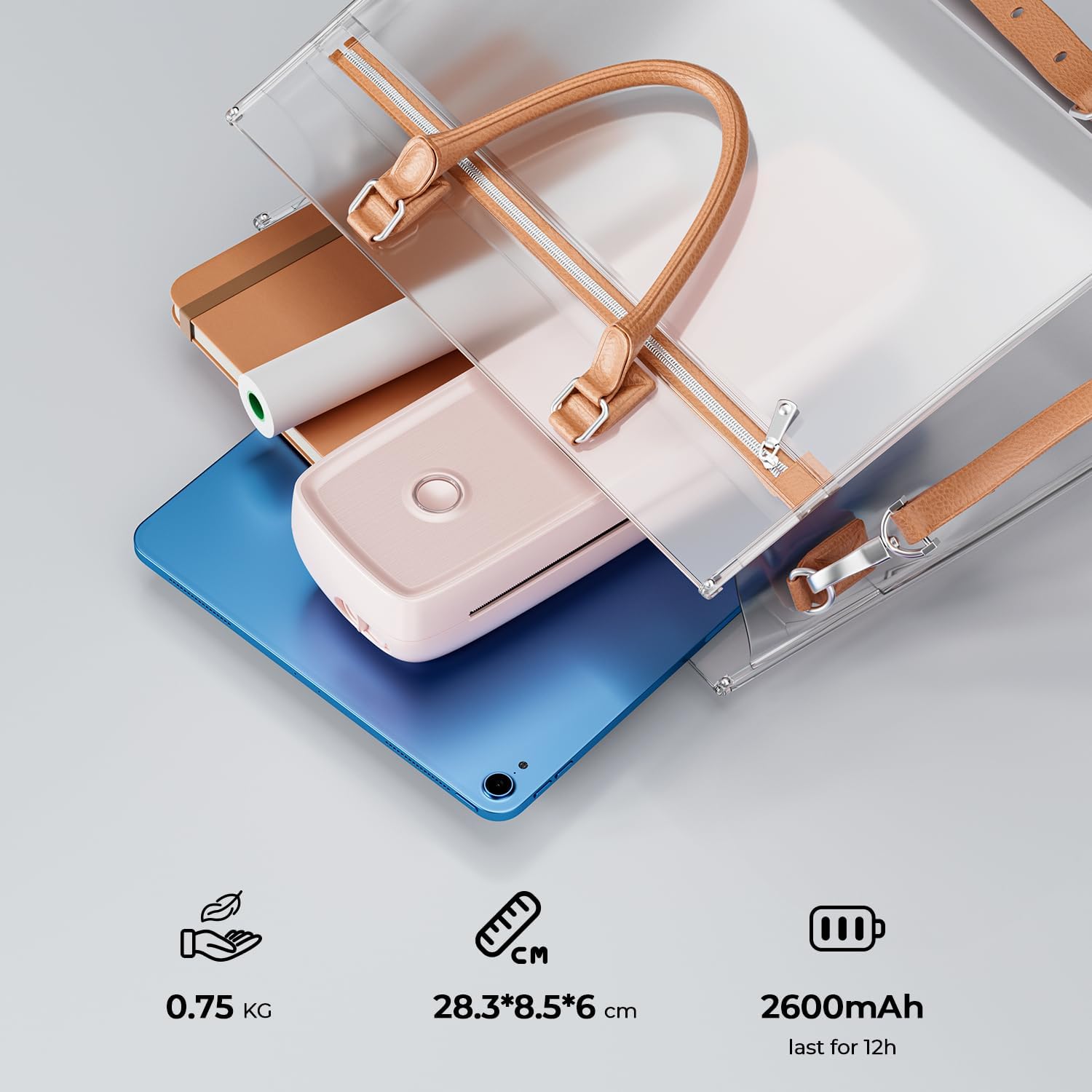 MUNBYN Portable Printers Wireless for Travel ITP04, Inkless Printer, Thermal Bluetooth Printer, Support 8.5x11&A4 Thermal Paper, Compatible with Android and iOS Phone & Laptop, Small Printers (Pink)