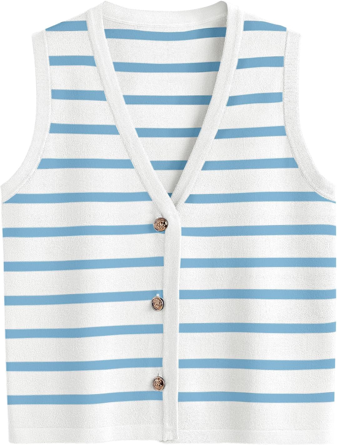 LILLUSORY Vest Tops for Women 2026 Summer Outfits Striped Sweaters Button Up Casual Blouses Jacket Fashion Clothes