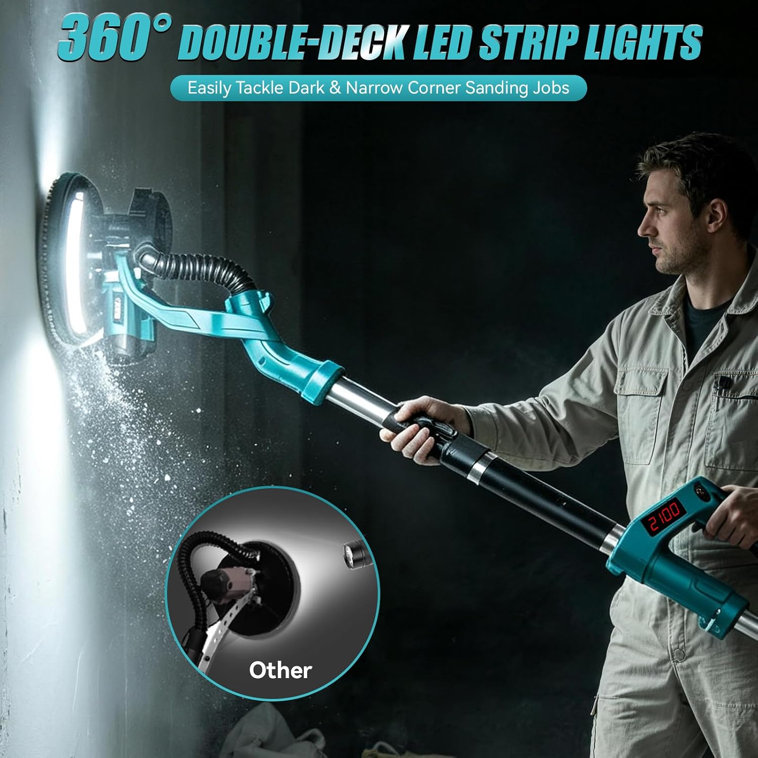 Drywall Sander, 1000W Popcorn Ceiling Removal Tool, Electric Drywall Sander with Vacuum photo 6