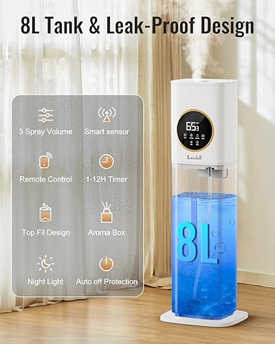 Miniatura 3 de Humidificadores para dormitorio, humidificador de 2.1 galones8 litros para habitación grande con difusor de aceite esencial, luz nocturna,