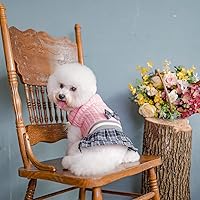 Vista 5 de PAWCHIE Vestido suéter para perro con corbatín, suéter de punto de cuello alto para perros pequeños y niñas, suéter de clima frío con agujero
