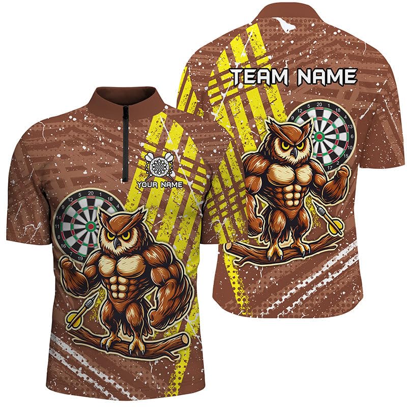 Personalisierte Lustige Eulen-Dartshirts für Herren & Damen, Individuelle Braune Darttrikots, Einzigartige Dartbekleidung T1918