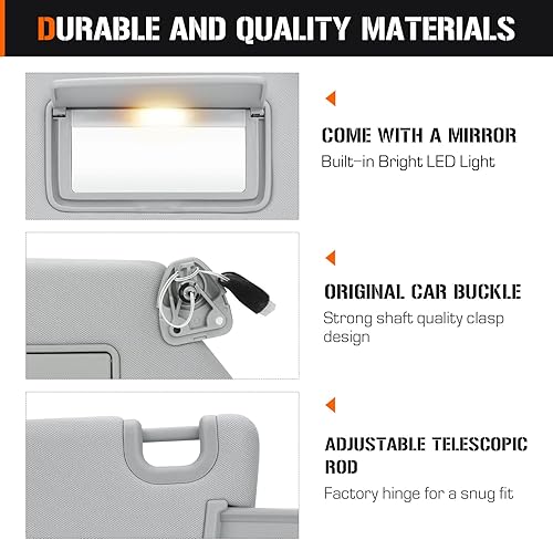 Miniatura 5 de Visera solar con luz para Nissan Pathfinder 2013-2018, Infiniti QX60 2014-2017, JX35 2013, repuesto de parasol gris del lado derecho del pasajero