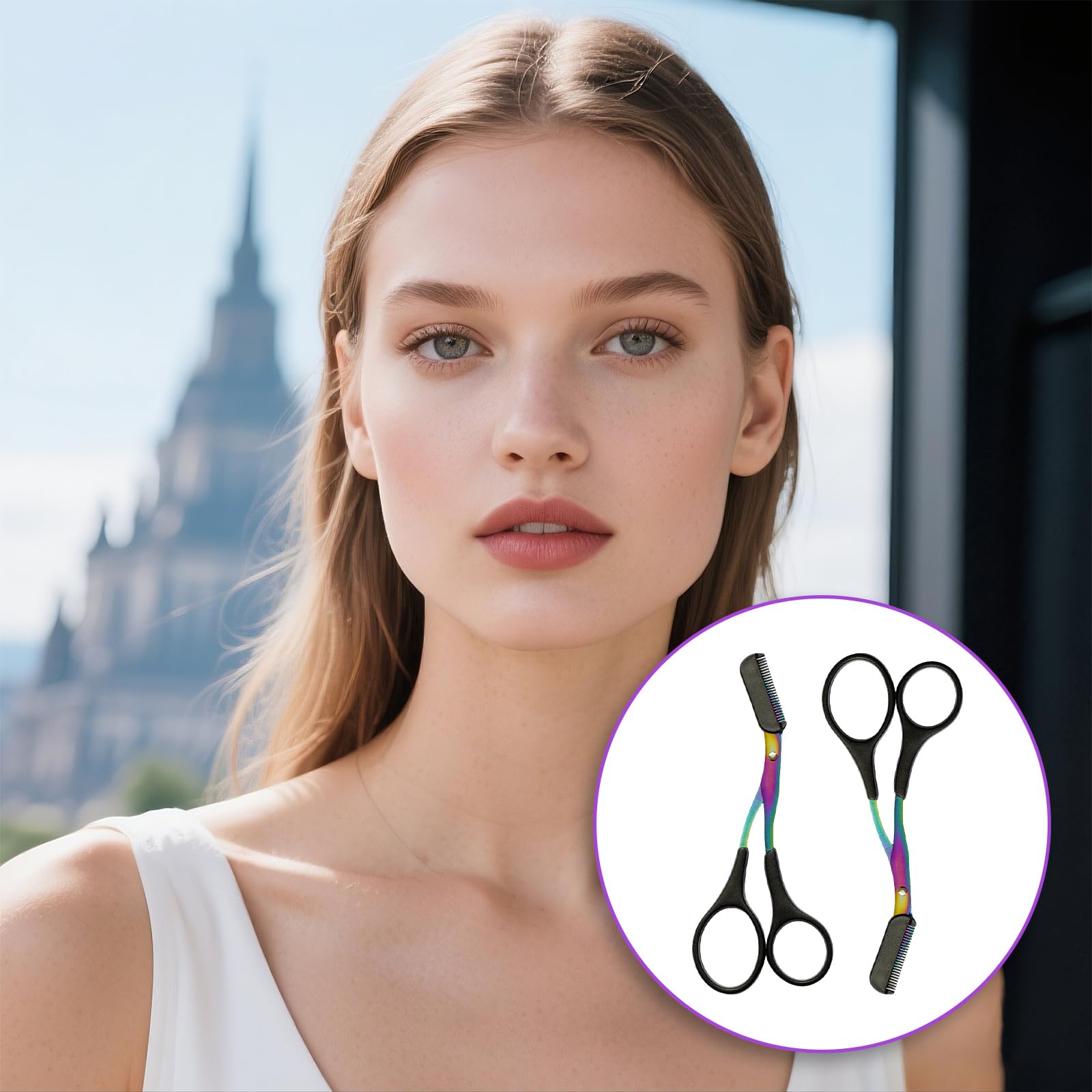 Eyebrow Trimmer Scissor - TRACOMPAN 2 Pcs Professional Eyebrow Scissors & Trimmer for Women, Black+colourful - Image 3