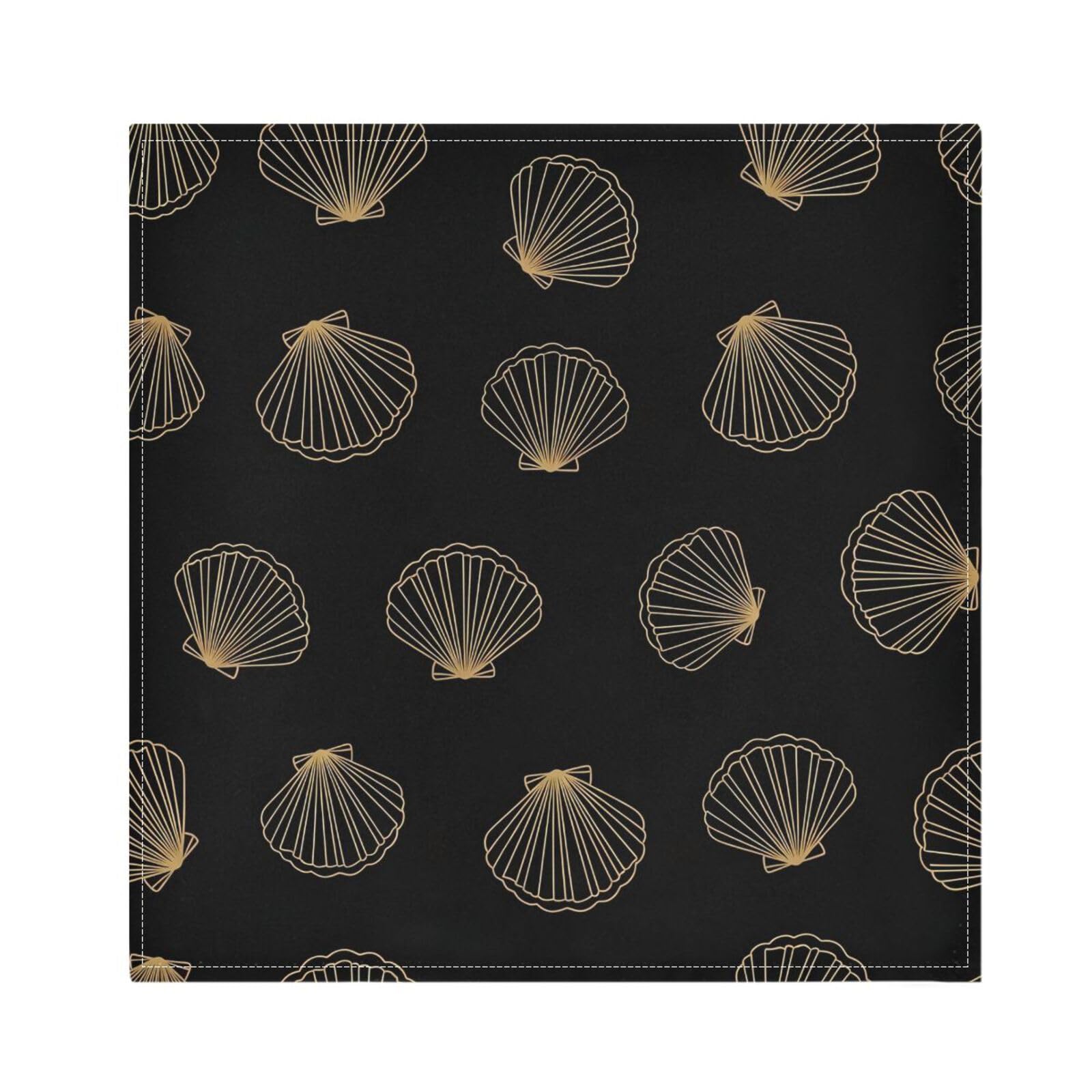 Ttgoth Gold Seashell Black Cloth Napkin Set of 4 Washable & Reusable Dinner Napkins for Dining Table, Banquets, Wedding, Party, 50x50 cm