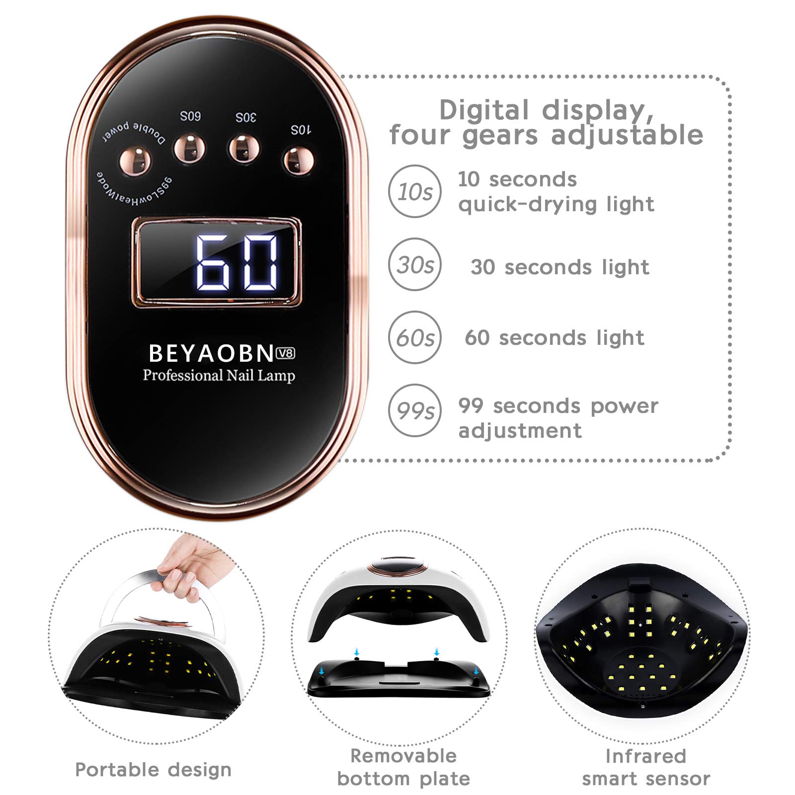 Lampada UV LED unghie 168W professionale forno 4 timer 10s/30s/60s/99s display LED automatico sensore