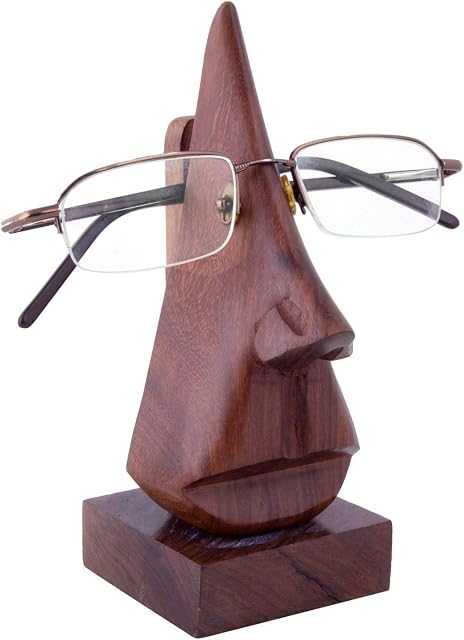 Purpledip Wooden Spectacles Stand Glasses Holder 'Nosey Nose': Classy Design Sophisticated Gift (10739)